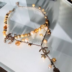 CHANEL pearls & 3 Logo Double Necklace